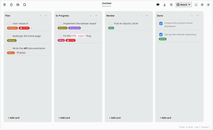 Animation of a kanban board in which cards are moved between the lists