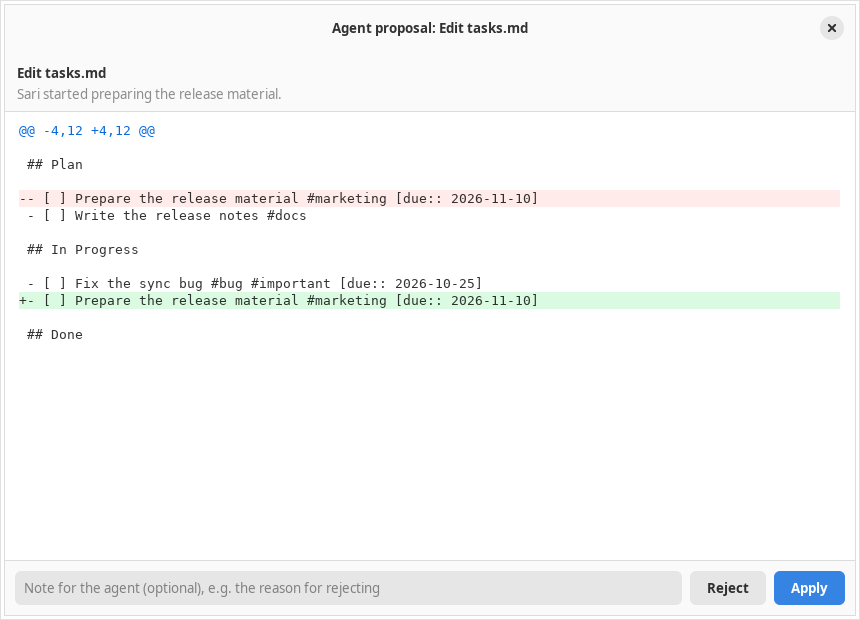 The review window for a kanban board change proposal